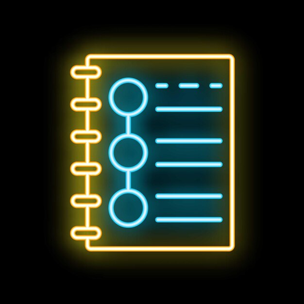 Neon notebook with checklist and empty lines for notes taking