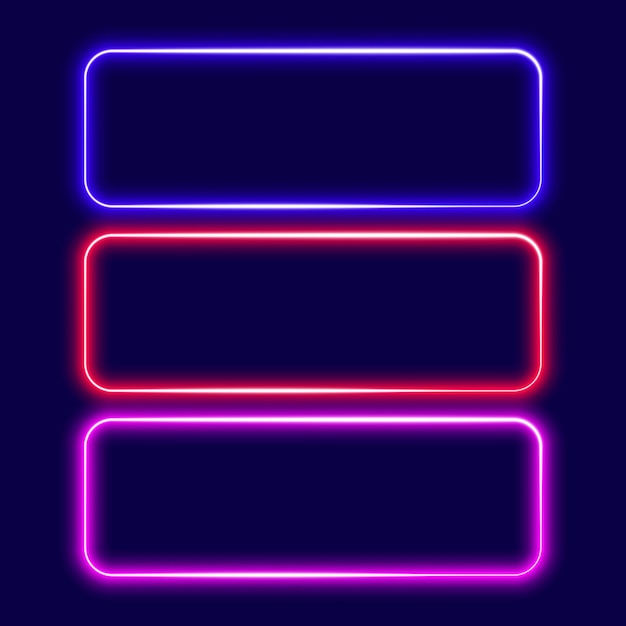 Neon rectangle frames glowing signs set vector illustration
