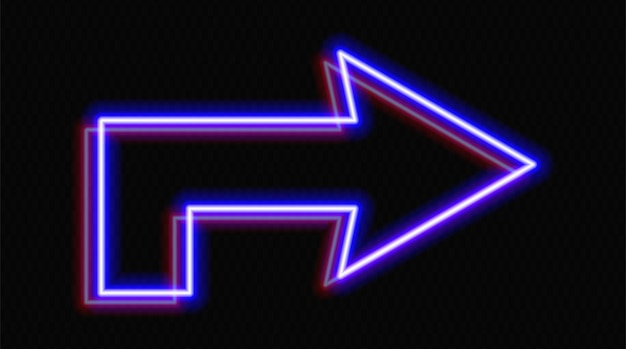 Neon red and blue arrow sign pointing right on a transparent background Glowing futuristic design ideal for technology navigation or modern direction concepts