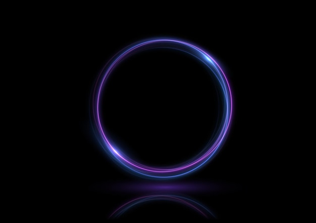 neon swirl curve blue line glowing round with light effect tunnel blue circle portal spiral vector
