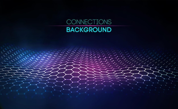 network connection concept blue vector illustration. futuristic hexagon perspective wide angle lanscape. futuristic honeycomb concept. 3d landscape. big data digital background.