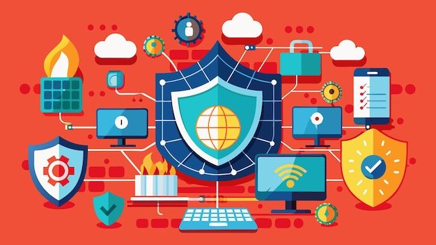 network security firewall vector graphics illustration EPS source file format lossless scaling icon