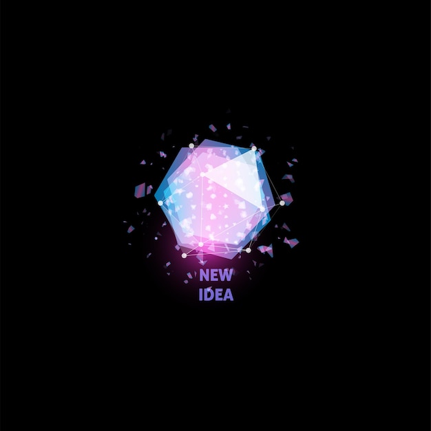 new idea light bulb abstract vector icon isolated pink and blue polygons shape stylized lamp with text digital innovation technology vector illustration