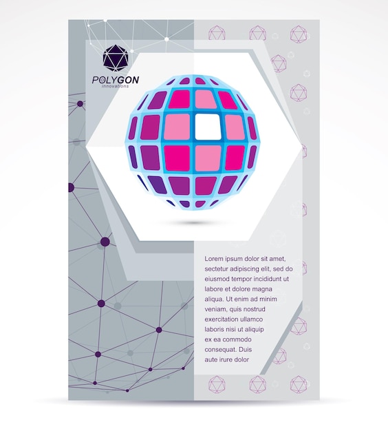 New technology theme booklet cover design, front page. Abstract three-dimensional colorful shape, vector design element.