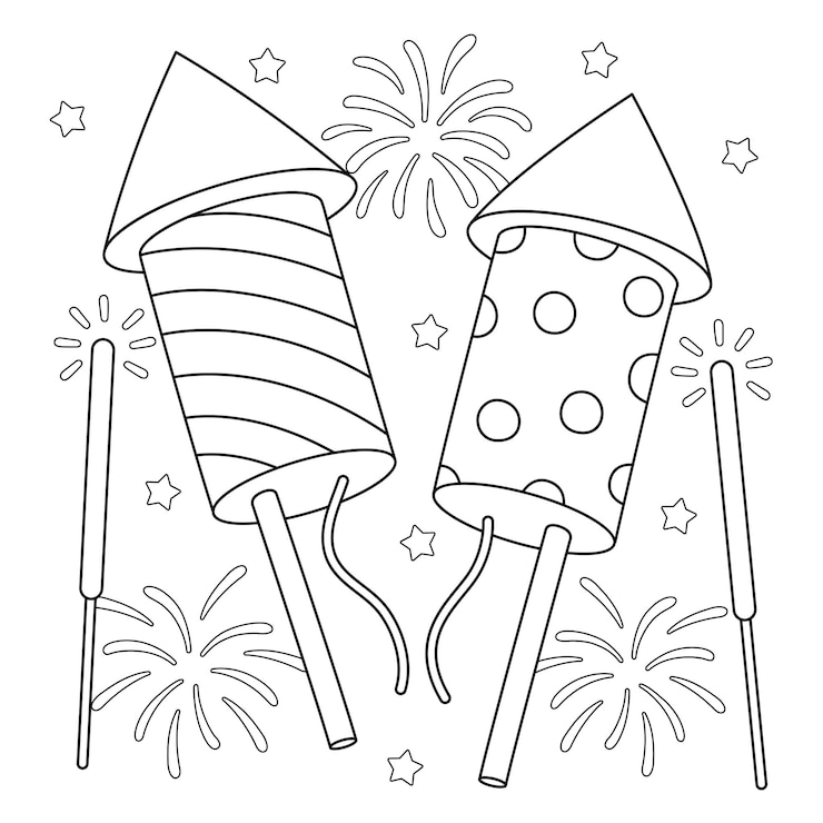 Vektor new years eve fireworks coloring page for kids
