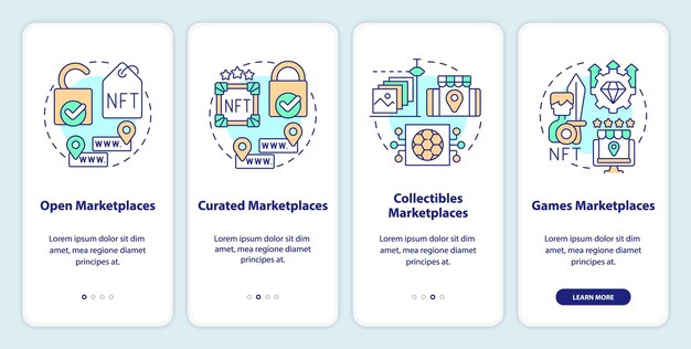 NFT marketplace categories onboarding mobile app screen