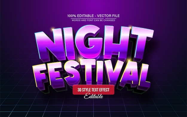 Night festival purple 3d text effect editable