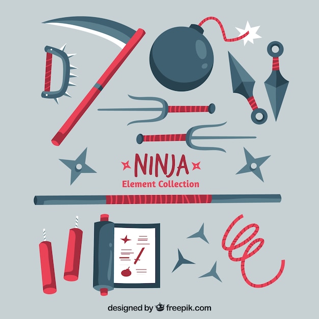 Ninja elements collection in flat design