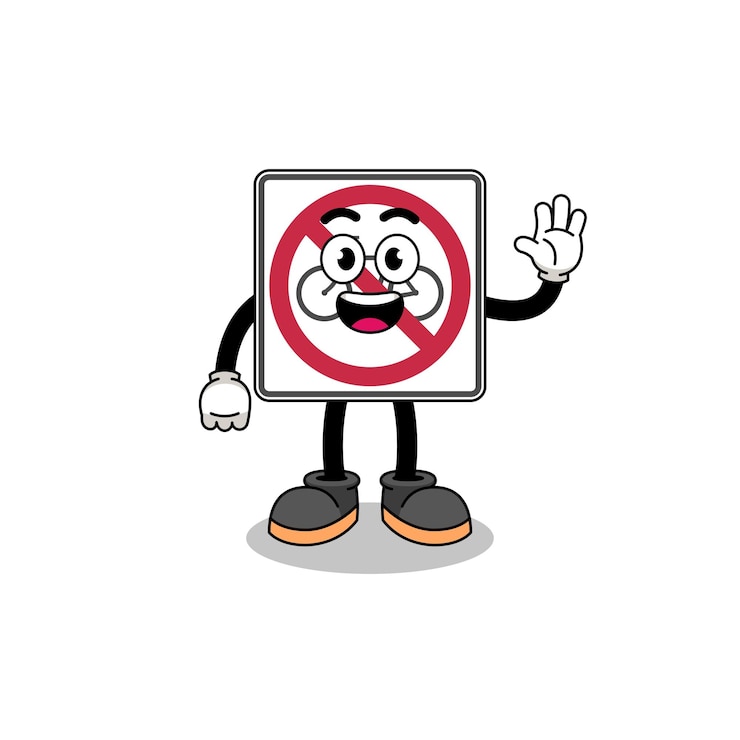 Vektor no bicycles road sign cartoon doing wave hand gesture