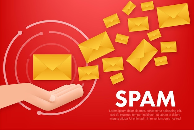 No spam spam email warning concept of virus piracy hacking and security envelope with spam vector