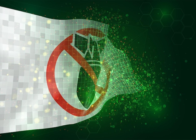No war, vector 3d flag on green background with polygons and data numbers