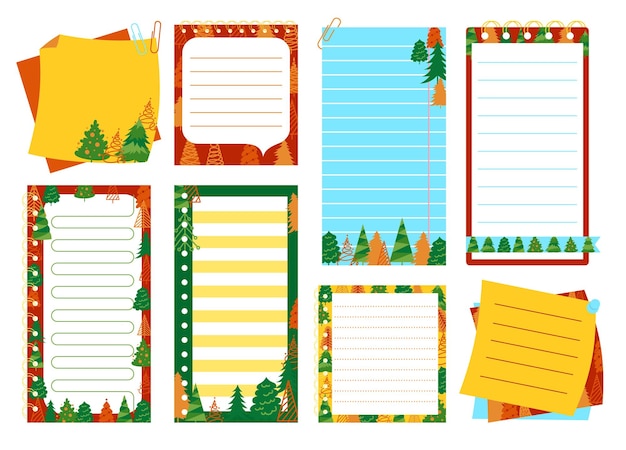 notepaper lined grid notepad set with christmas tree design note paper to do list page xmas vector