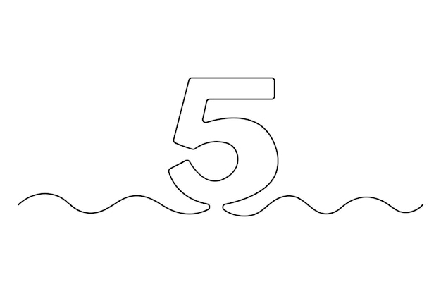 Number five continuous one line drawing of number 5 editable One line drawing number 5 icon Vector