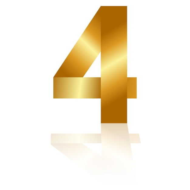Number four from golden ribbon with mirror shadow