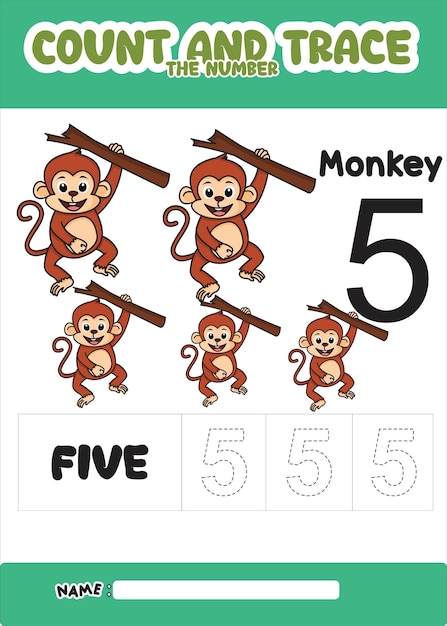 Number trace and color monkey number 5
