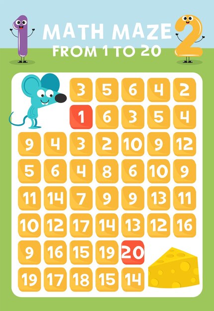 numbers 1 to 20 maze game math maze game for kids numbers worksheet