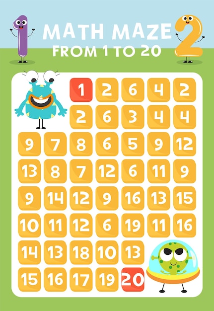 numbers 1 to 20 maze game math maze game for kids numbers worksheet