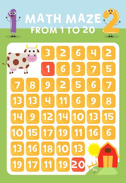 numbers 1 to 20 maze game math maze game for kids numbers worksheet