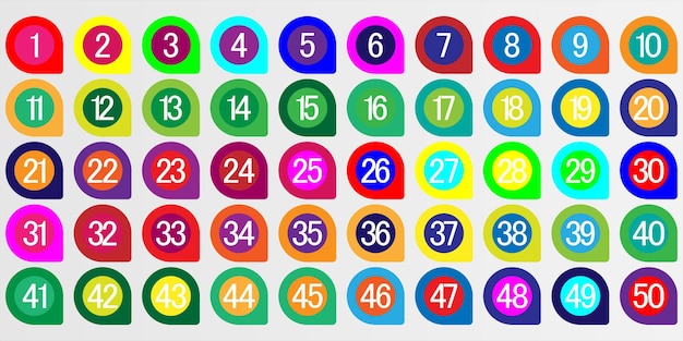 numbers 1 to 50 colorful cone circles for kids colorful random mix premium