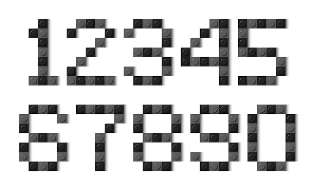 numbers composed of black and grey plastic brick toy blocks on white background building bricks font vector background illustration