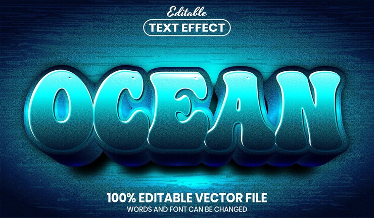 Vektor ocean text, font style editable text effect