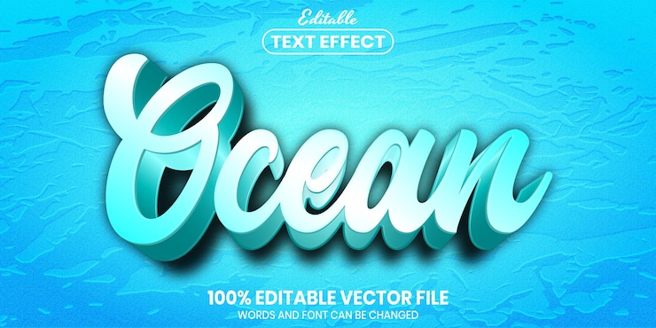 Vektor ocean text, font style editable text effect