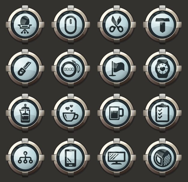 office vector icons in the stylish round buttons for mobile applications and web