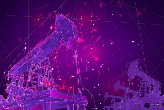 oil derrick vector 3d object mining of minerals abstract explosion of particles