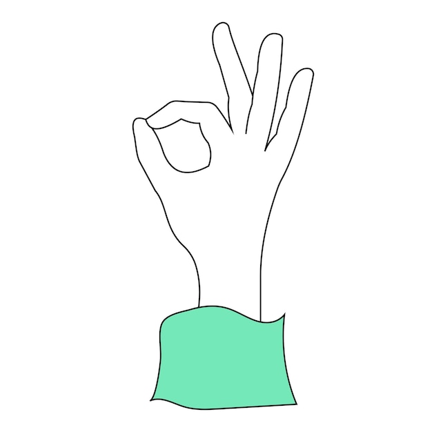 Okay hand gesture icon isolated on white background Line hand drawn vector illustration