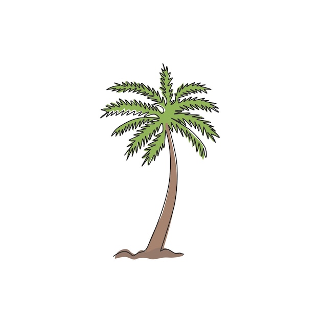 One continuous line drawing of cocos nucifera Coconut palm tree for plantation company logo