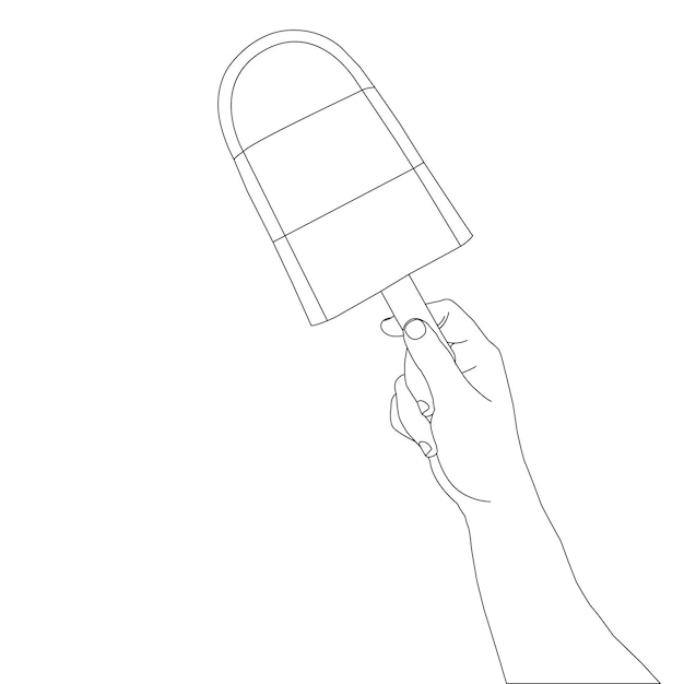one line drawing hand holding ice cream and outline vector on white background