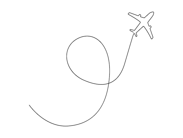 one line drawing of airplane line path vector icon of airplane flight route with start point vector
