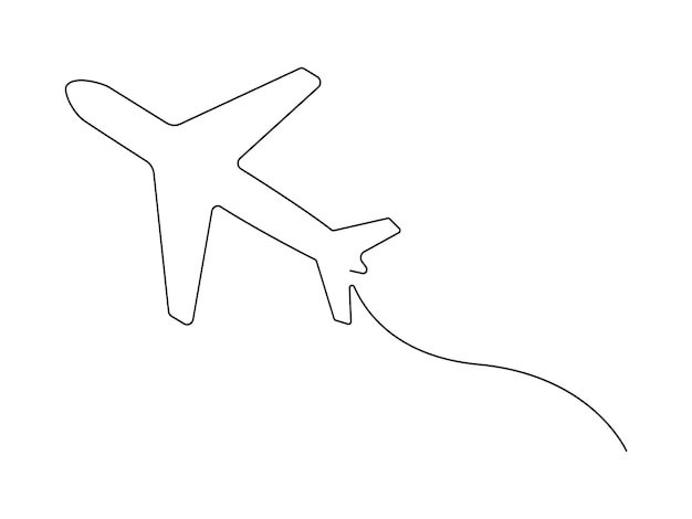 One line drawing of Airplane line path vector icon of Airplane flight route with start point vector