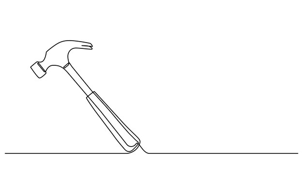 one line drawing of isolated vector object hammer hammer construction continuous single one line