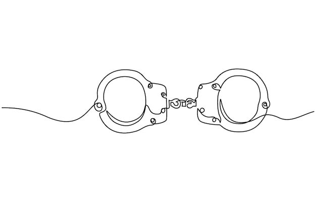 one line drawing of isolated vector object handcuffs One line continuous handcuffs