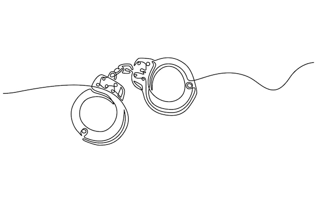 one line drawing of isolated vector object handcuffs One line continuous handcuffs