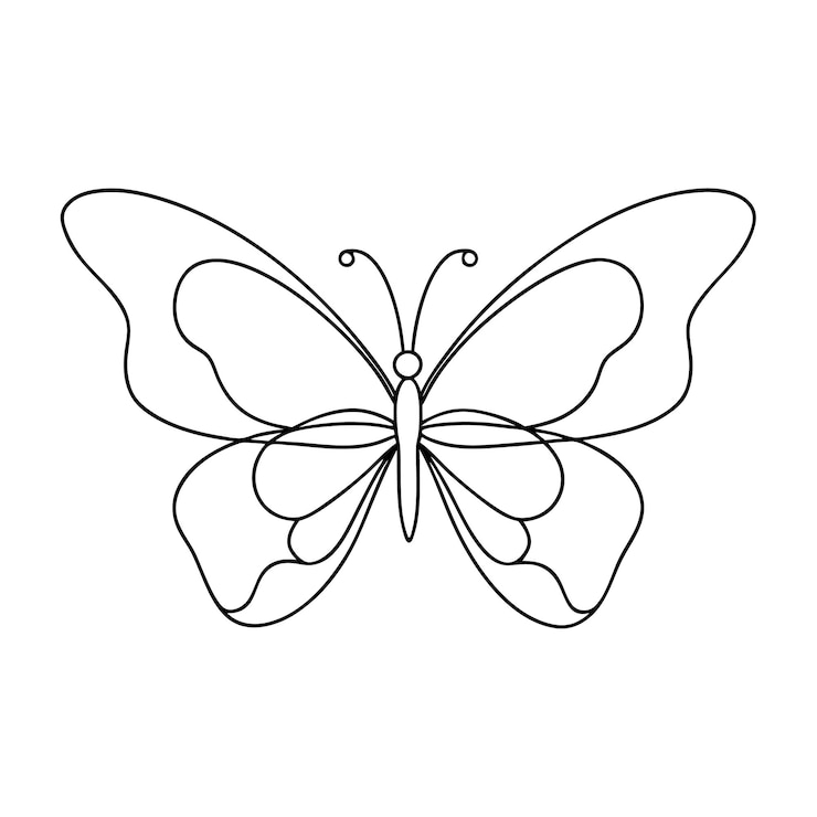 Vektor one line printable art of butterfly for coloring page