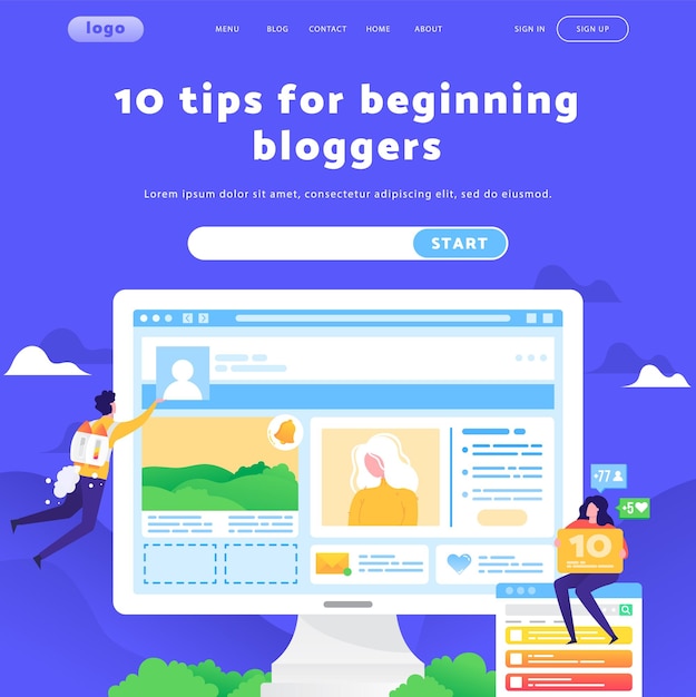 online blog content and wireframe social media marketing team vector web site design template landing page website concept illustration