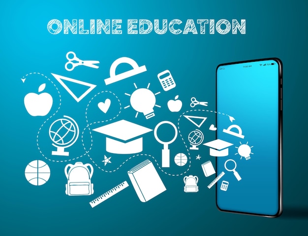 online education vector banner design. online education text with mobile phone.