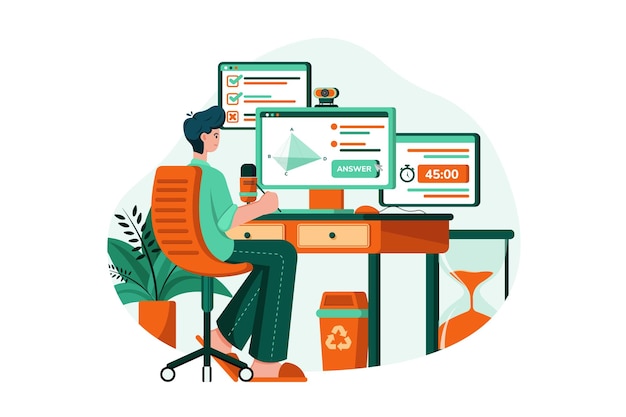 Online Exam Illustration concept on white background