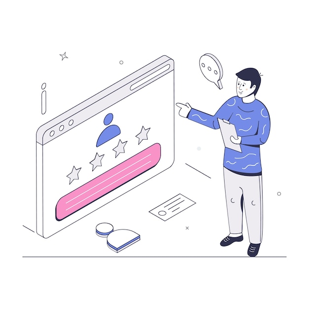 Online feedback a trendy isometric illustration of client review