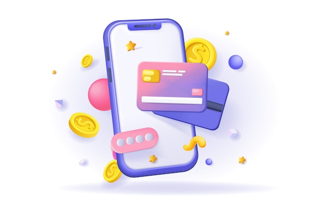 Online payment concept d illustration icon composition with smartphone screen