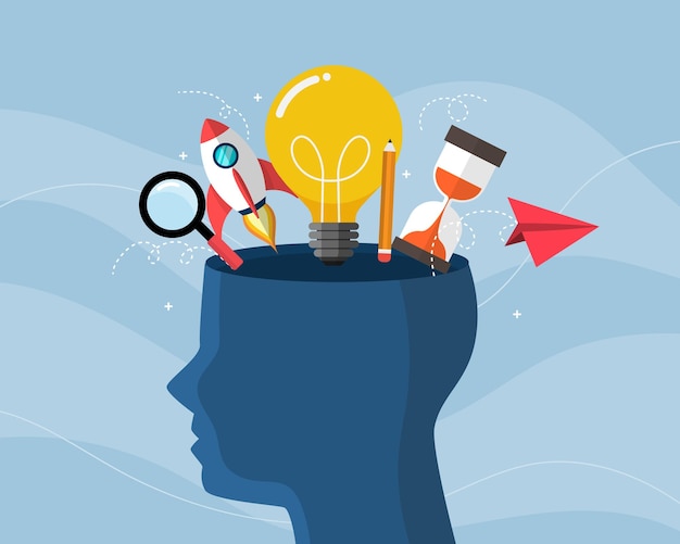 open human head idea inspiration creative success thinking and education learning business