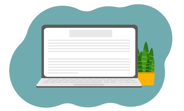 Open laptop with keyboard. There is text on the screen. Text writing concept. Vector flat illustration