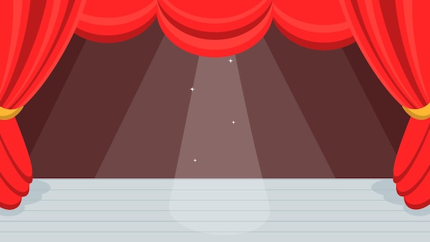 Open red curtains theater or ballet dance scene with price curtains scenery and young ballerina