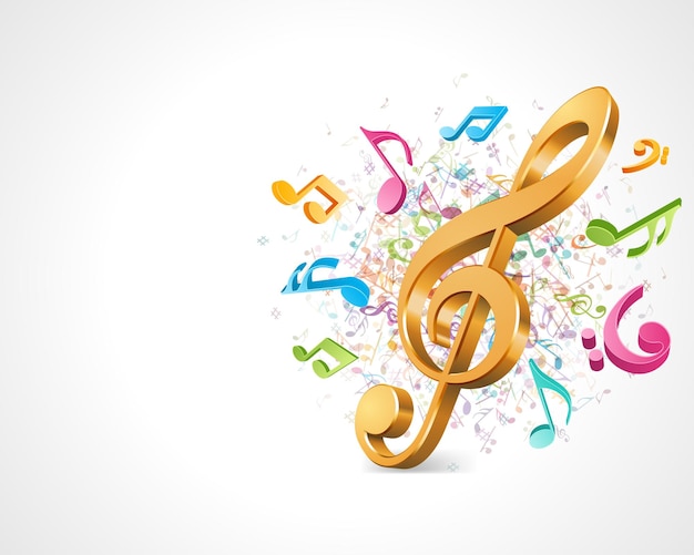 Orange 3d treble clef on abstract music vector background Fireworks made of colored notes is symbol classical conservatory and modern music