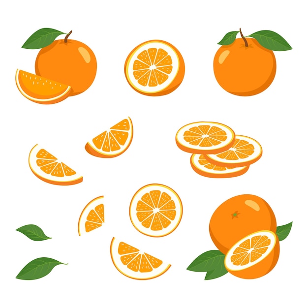 Orange set with slices with leaves