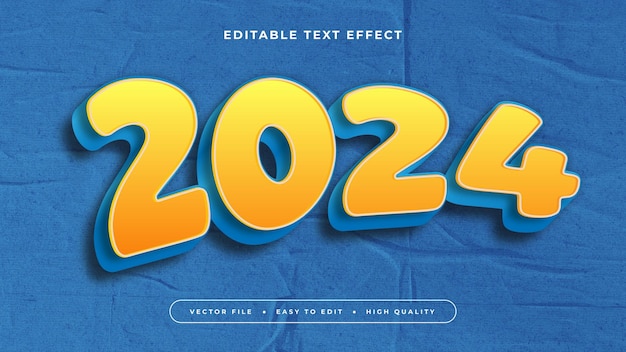 Oransje, gul og blå 2024 3D redigerbar teksteffekt skrifttypestil