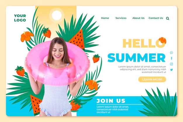 Organic flat summer landing page template with photo