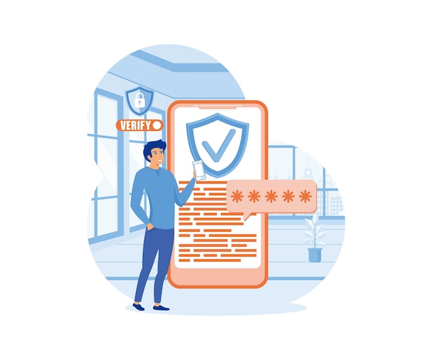 otp authentication secure verification onetime password for secure transaction on digital payment flat vector modern illustration